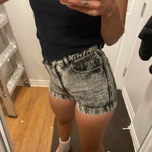 American apparel black acid wash high-waist shorts